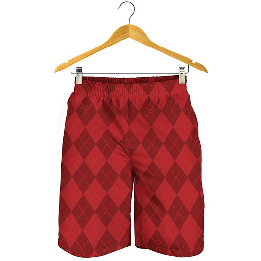 Red Argyle Pattern Print Men's Shorts