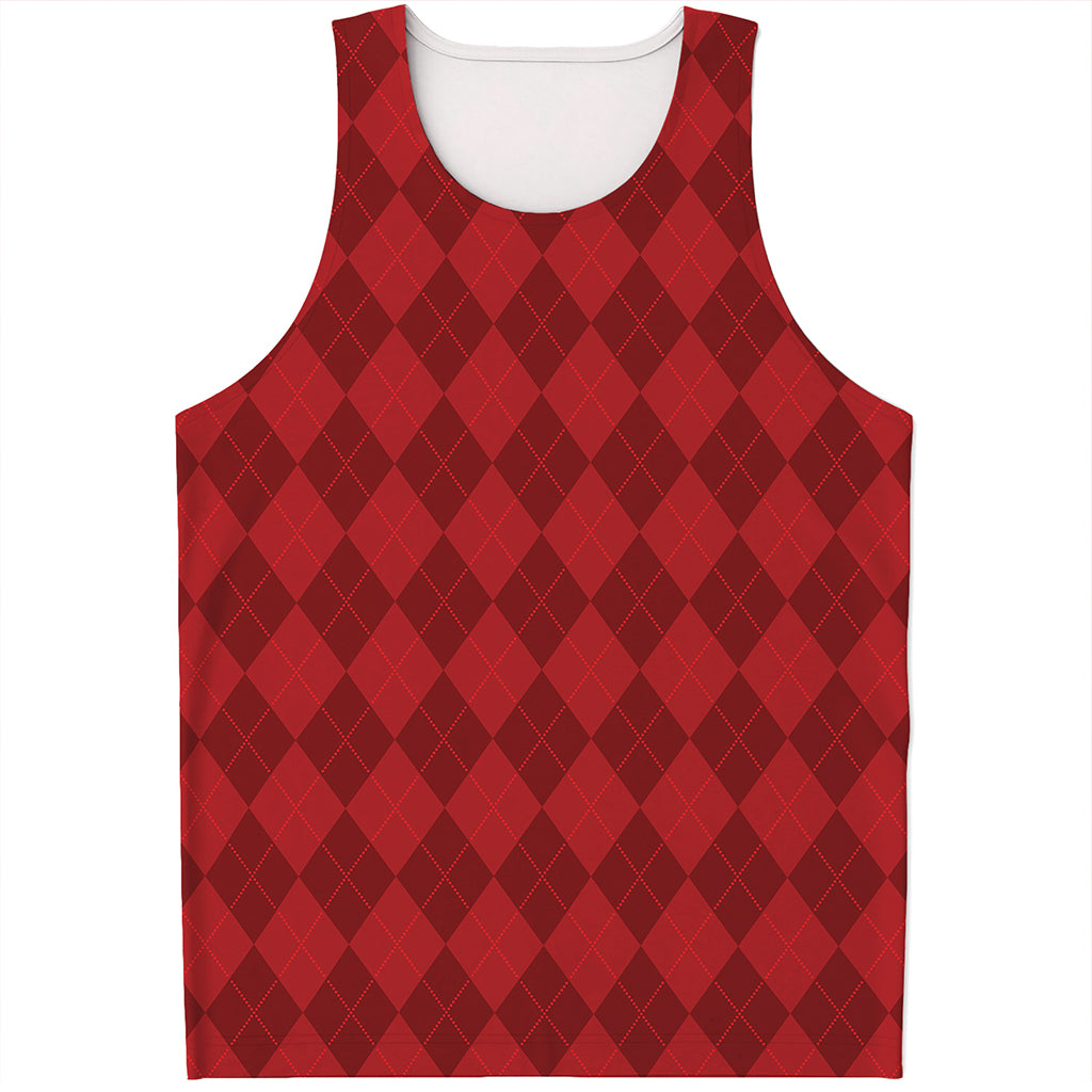 Red Argyle Pattern Print Men's Tank Top