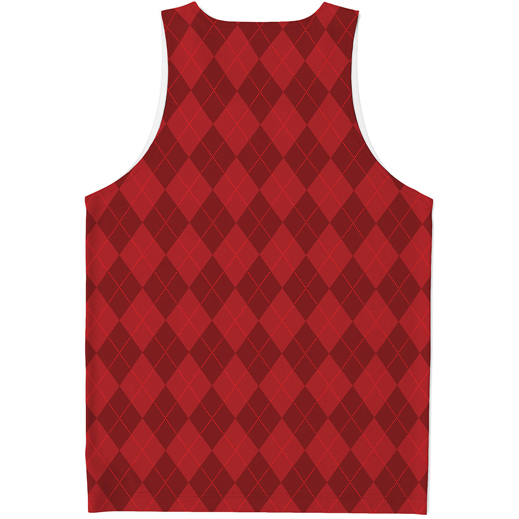 Red Argyle Pattern Print Men's Tank Top