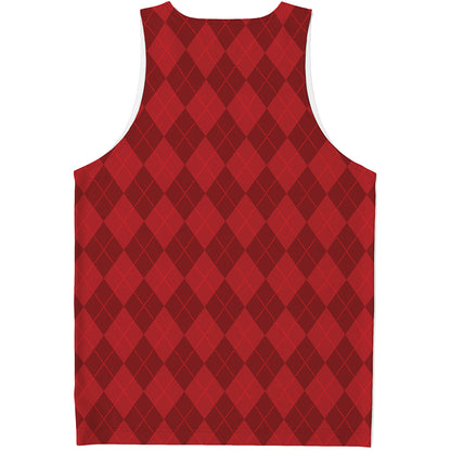 Red Argyle Pattern Print Men's Tank Top