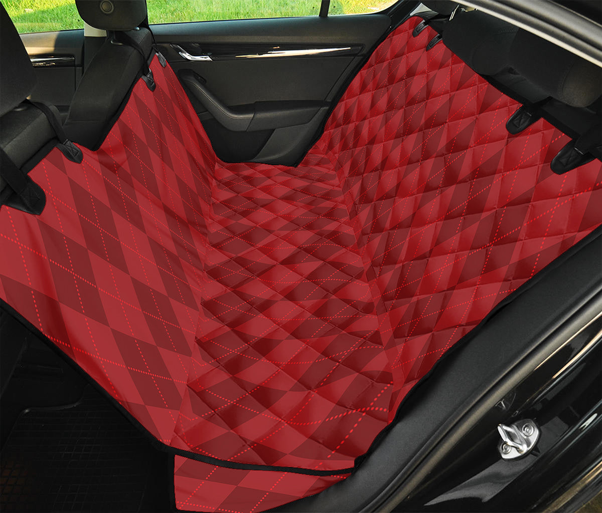 Red Argyle Pattern Print Pet Car Back Seat Cover