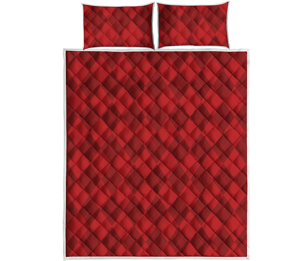Red Argyle Pattern Print Quilt Bed Set