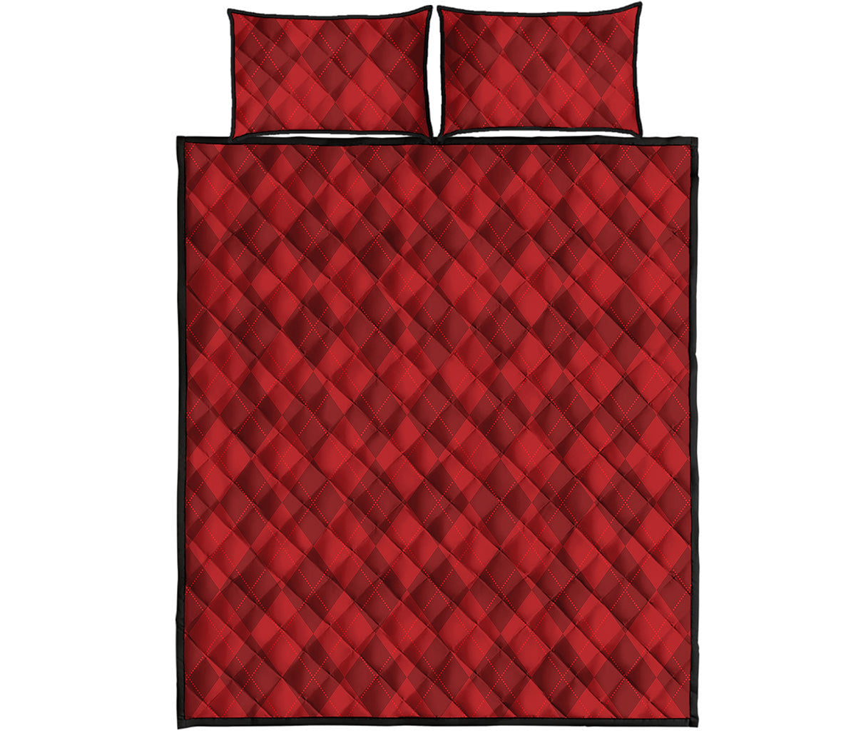 Red Argyle Pattern Print Quilt Bed Set