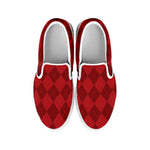 Red Argyle Pattern Print White Slip On Shoes
