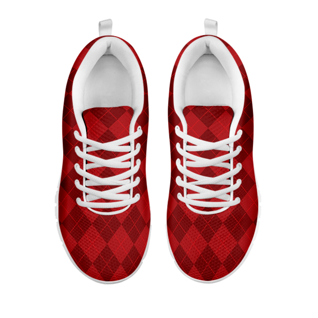 Red Argyle Pattern Print White Sneakers