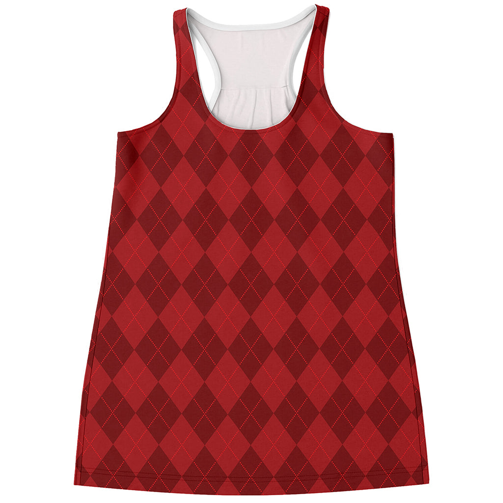 Red Argyle Pattern Print Women's Racerback Tank Top