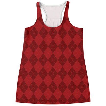 Red Argyle Pattern Print Women's Racerback Tank Top