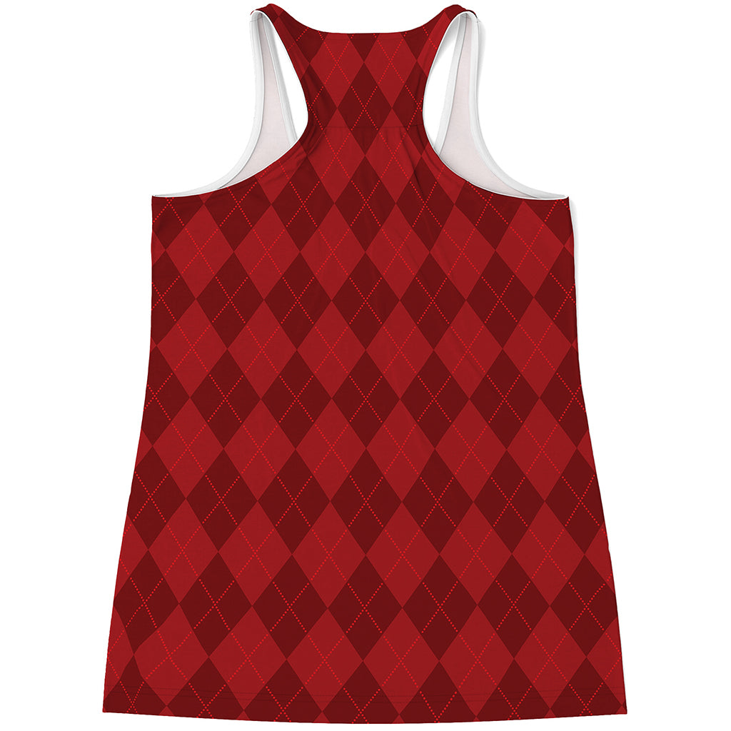 Red Argyle Pattern Print Women's Racerback Tank Top