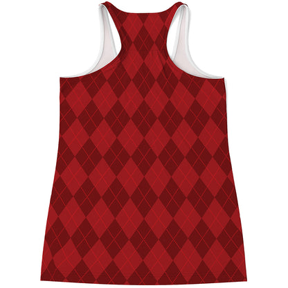 Red Argyle Pattern Print Women's Racerback Tank Top