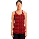 Red Argyle Pattern Print Women's Racerback Tank Top