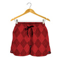 Red Argyle Pattern Print Women's Shorts