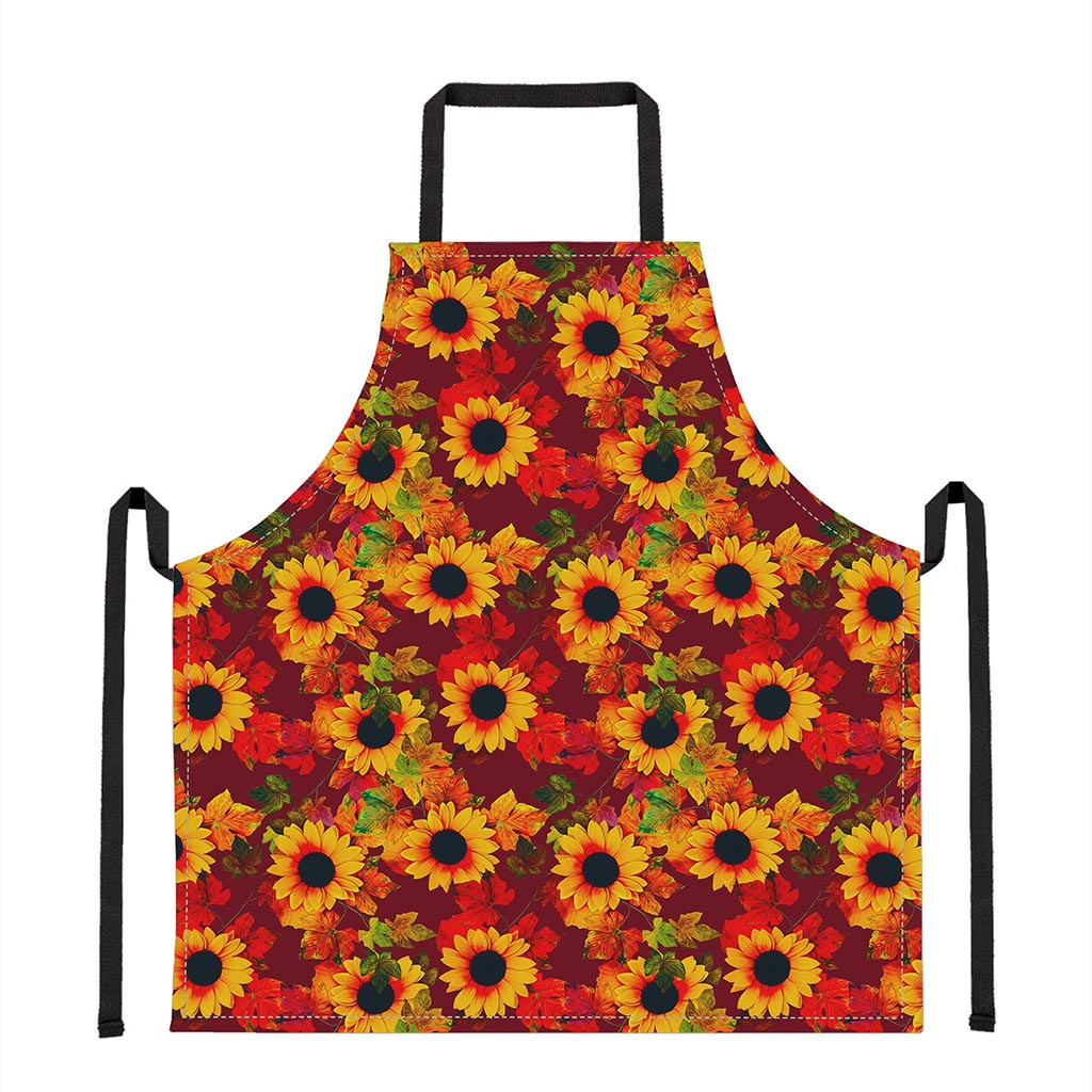 Red Autumn Sunflower Pattern Print Apron