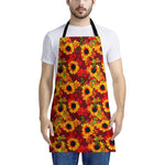 Red Autumn Sunflower Pattern Print Apron