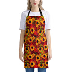 Red Autumn Sunflower Pattern Print Apron