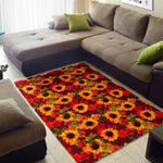 Red Autumn Sunflower Pattern Print Area Rug GearFrost