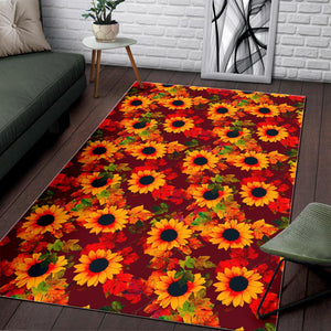 Red Autumn Sunflower Pattern Print Area Rug GearFrost