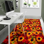 Red Autumn Sunflower Pattern Print Area Rug GearFrost