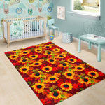 Red Autumn Sunflower Pattern Print Area Rug GearFrost