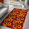 Red Autumn Sunflower Pattern Print Area Rug GearFrost