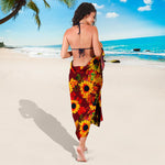 Red Autumn Sunflower Pattern Print Beach Sarong Wrap