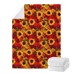 Red Autumn Sunflower Pattern Print Blanket