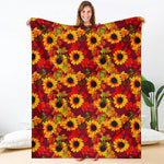 Red Autumn Sunflower Pattern Print Blanket