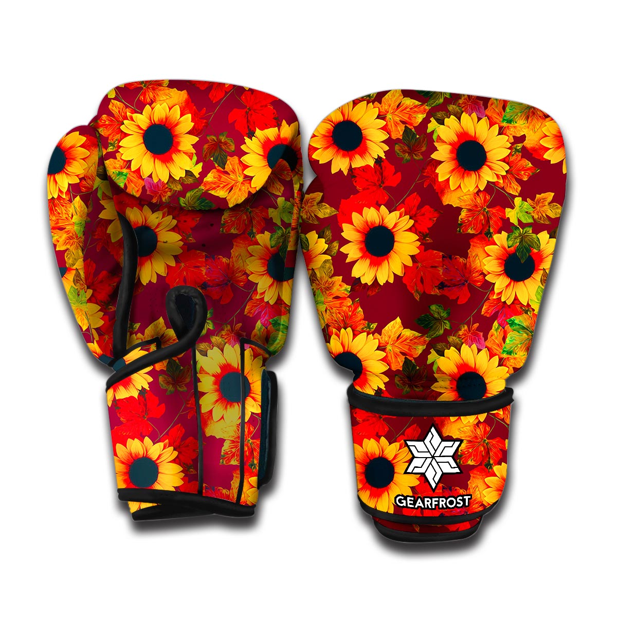 Red Autumn Sunflower Pattern Print Boxing Gloves