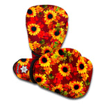 Red Autumn Sunflower Pattern Print Boxing Gloves