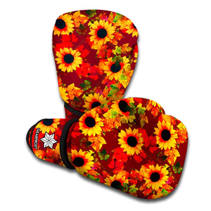 Red Autumn Sunflower Pattern Print Boxing Gloves