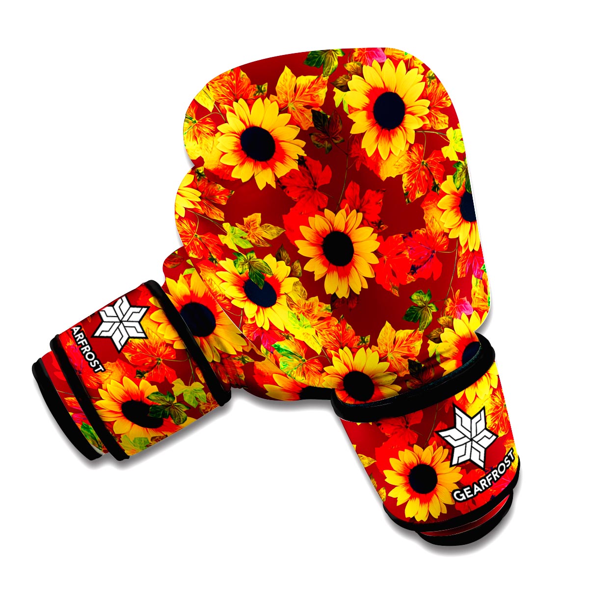 Red Autumn Sunflower Pattern Print Boxing Gloves