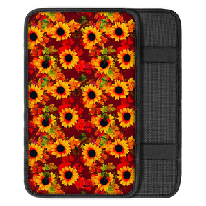 Red Autumn Sunflower Pattern Print Car Center Console Cover