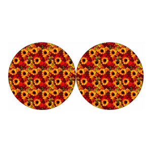 Red Autumn Sunflower Pattern Print Car Coasters