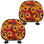Red Autumn Sunflower Pattern Print Car Headrest Covers