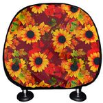 Red Autumn Sunflower Pattern Print Car Headrest Covers