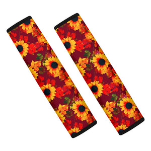 Red Autumn Sunflower Pattern Print Car Seat Belt Covers