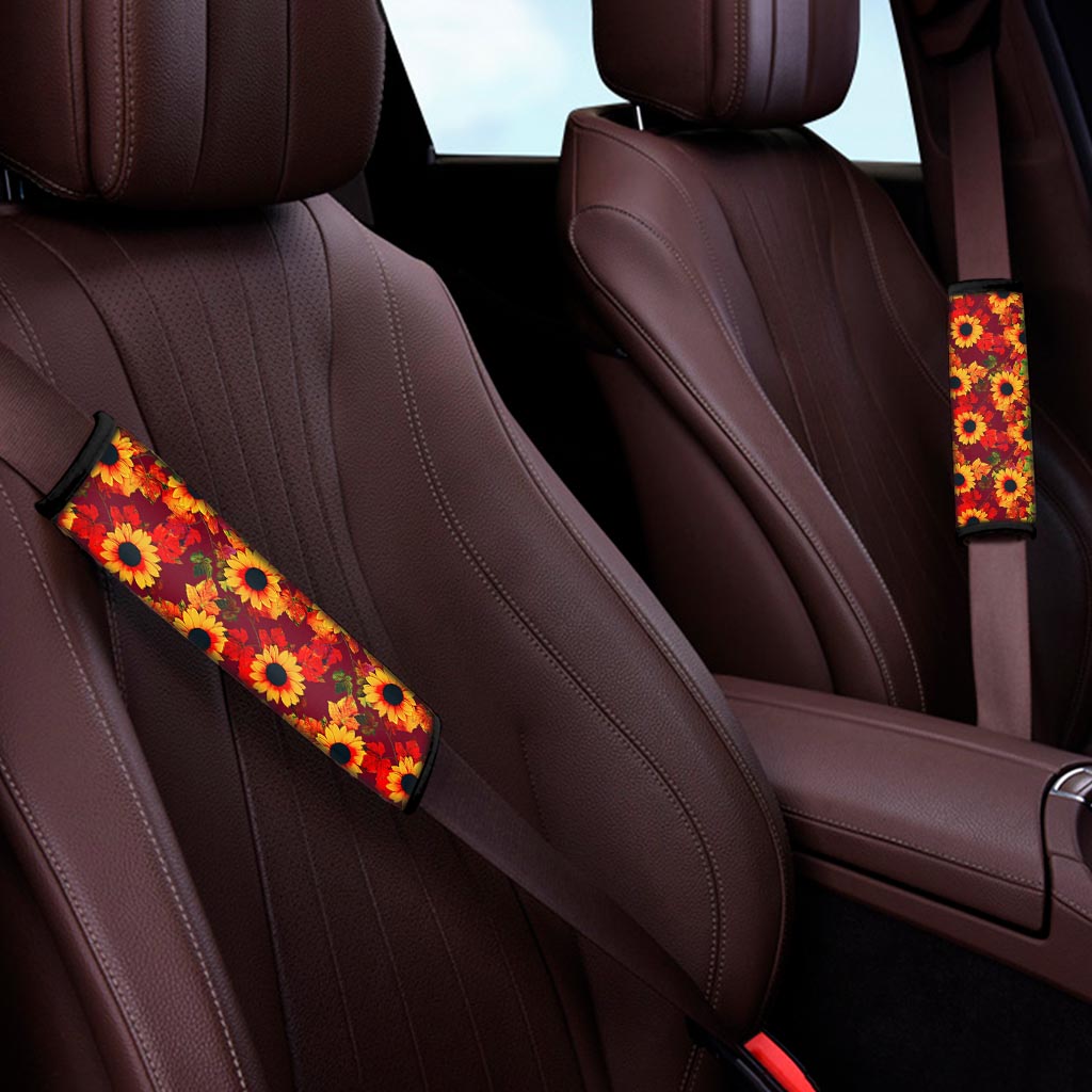 Red Autumn Sunflower Pattern Print Car Seat Belt Covers