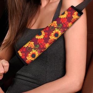 Red Autumn Sunflower Pattern Print Car Seat Belt Covers