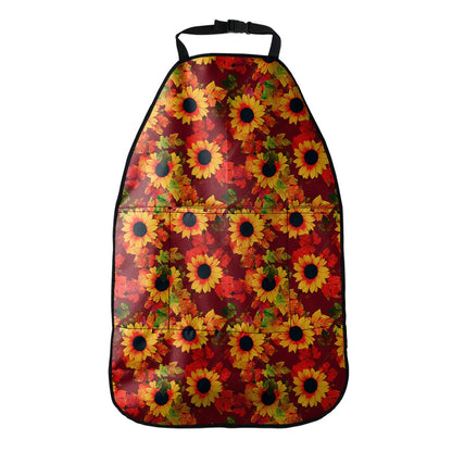 Red Autumn Sunflower Pattern Print Car Seat Organizers