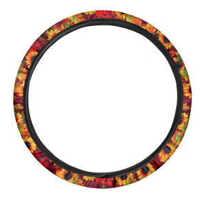 Red Autumn Sunflower Pattern Print Car Steering Wheel Cover