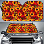 Red Autumn Sunflower Pattern Print Car Sun Shade GearFrost