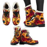 Red Autumn Sunflower Pattern Print Comfy Boots GearFrost