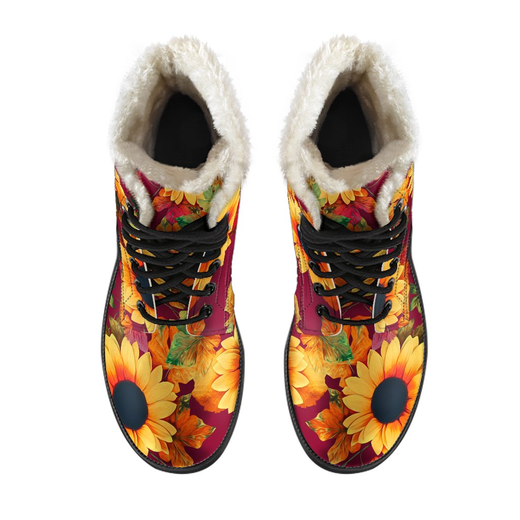 Red Autumn Sunflower Pattern Print Comfy Boots GearFrost