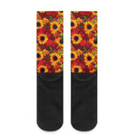 Red Autumn Sunflower Pattern Print Crew Socks