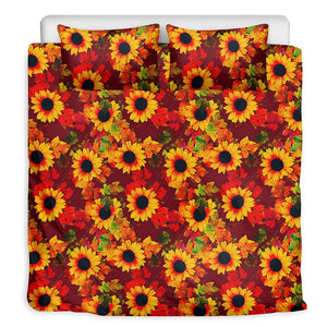 Red Autumn Sunflower Pattern Print Duvet Cover Bedding Set