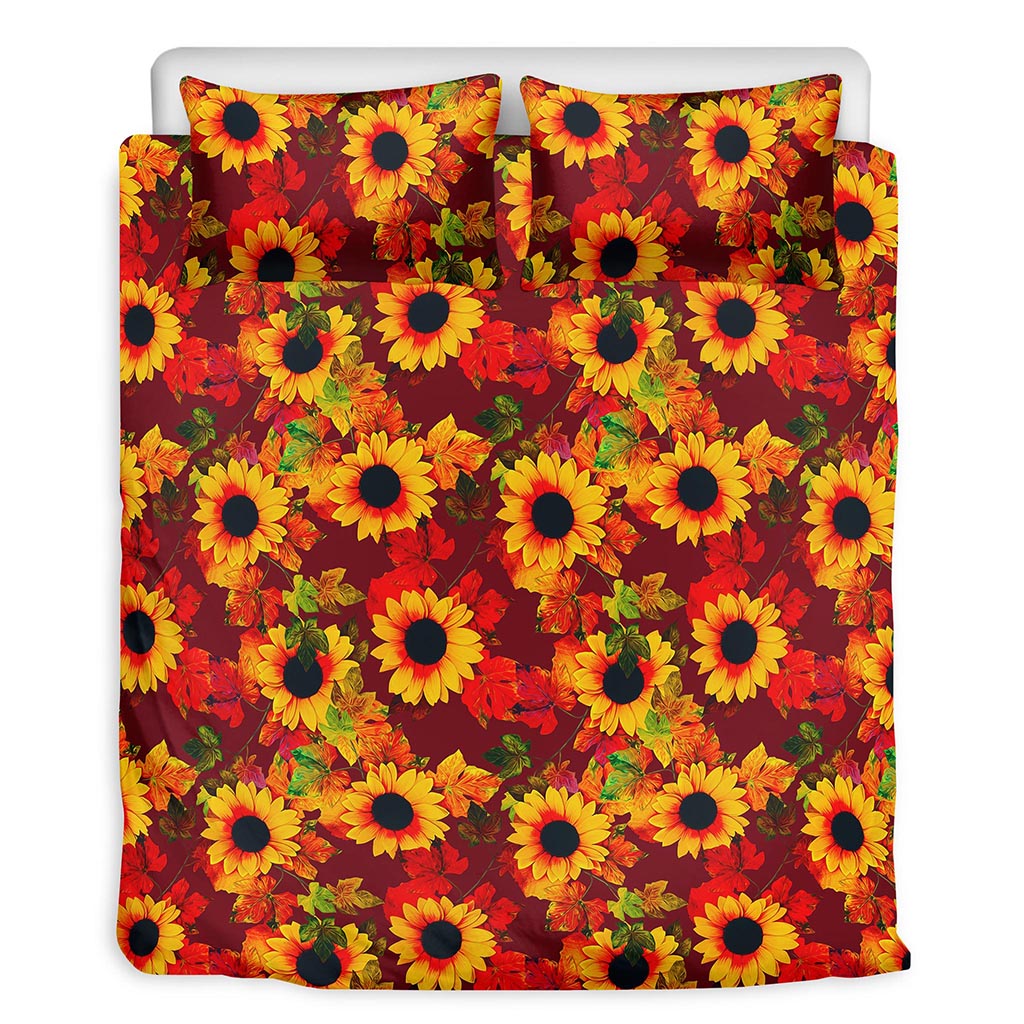 Red Autumn Sunflower Pattern Print Duvet Cover Bedding Set