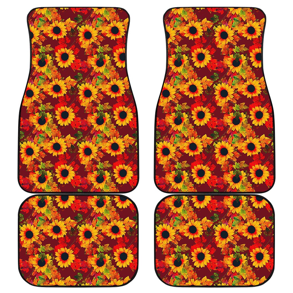 Red Autumn Sunflower Pattern Print Front and Back Car Floor Mats