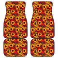 Red Autumn Sunflower Pattern Print Front and Back Car Floor Mats