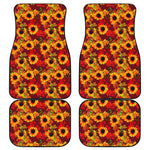 Red Autumn Sunflower Pattern Print Front and Back Car Floor Mats