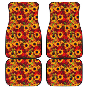 Red Autumn Sunflower Pattern Print Front and Back Car Floor Mats