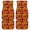 Red Autumn Sunflower Pattern Print Front and Back Car Floor Mats